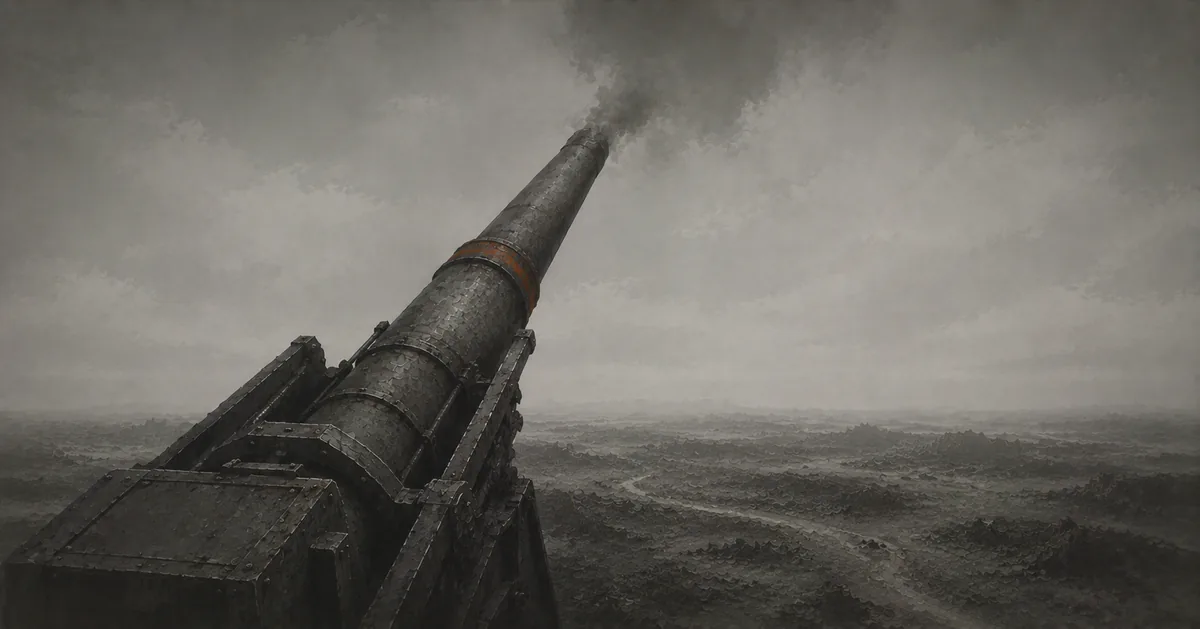 Original artwork for Artillery and spotters: the ultimatum force, and how it is actually aimed — ⛔ an illustration made for this site, not a screenshot of the game