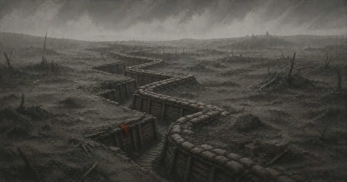 Original artwork for Trenches and static defence: what you can dig in, and what it costs — ⛔ an illustration made for this site, not a screenshot of the game